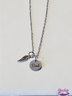 "Dad" Engraved Silver Pendant Necklace with Wing Charm